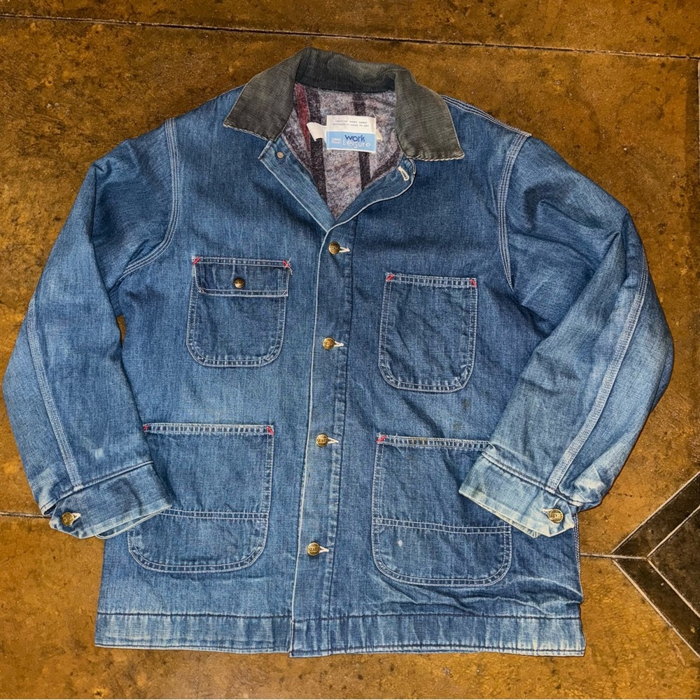 Sears WORK LEISURE Flannel Blanket Lined Denim Jacket Chore Coat Large 42-44 Vtg